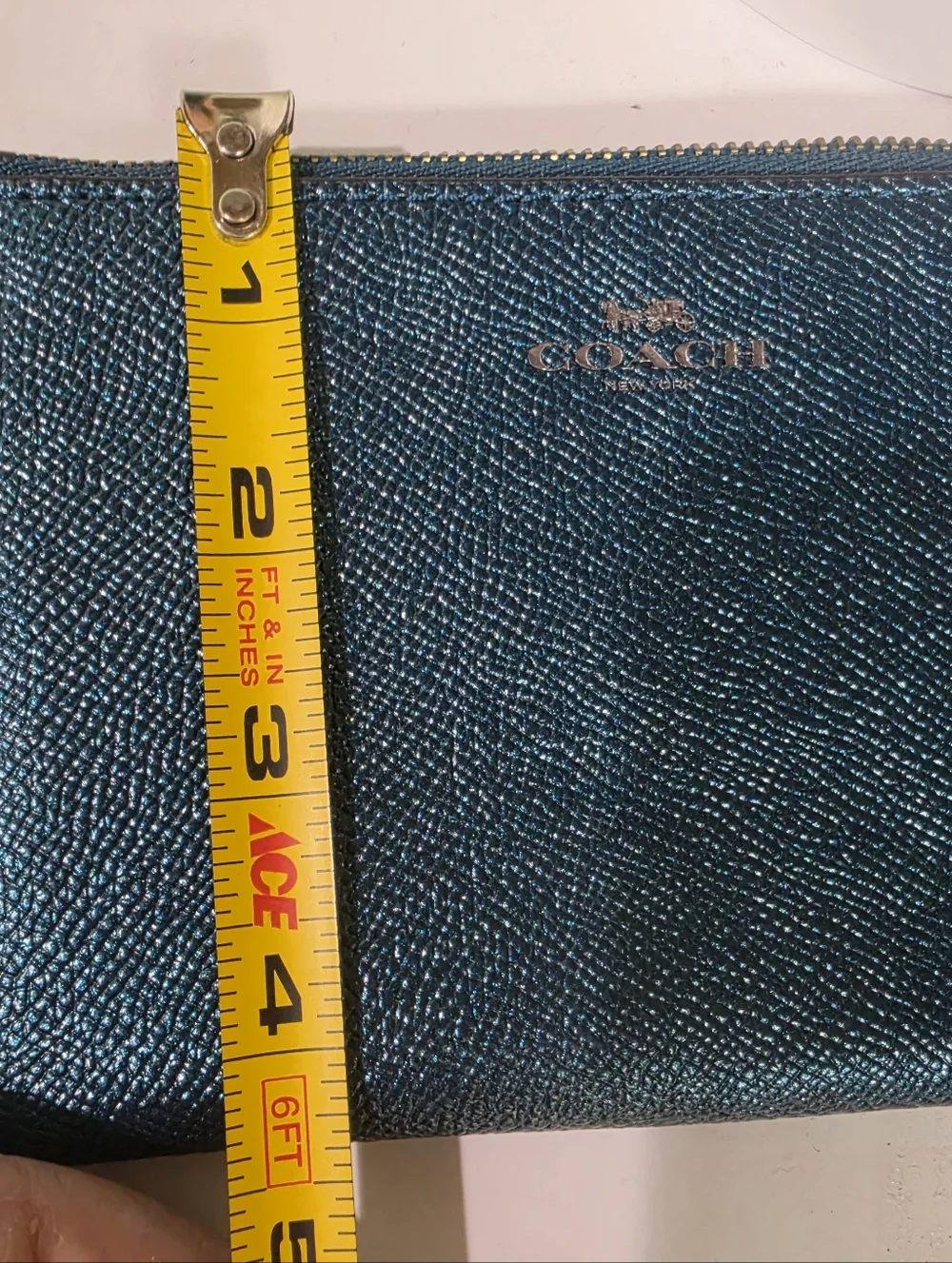Coach Metallic Teal Zip Wristlet 6x4 New